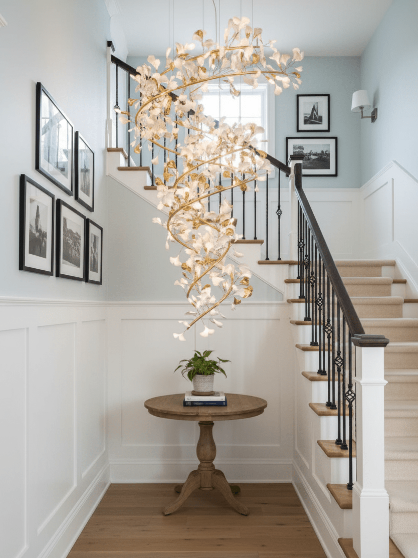 gingko-chandelier-q-anzaz-Gold Lampbody + White & Gold Leaves-4
