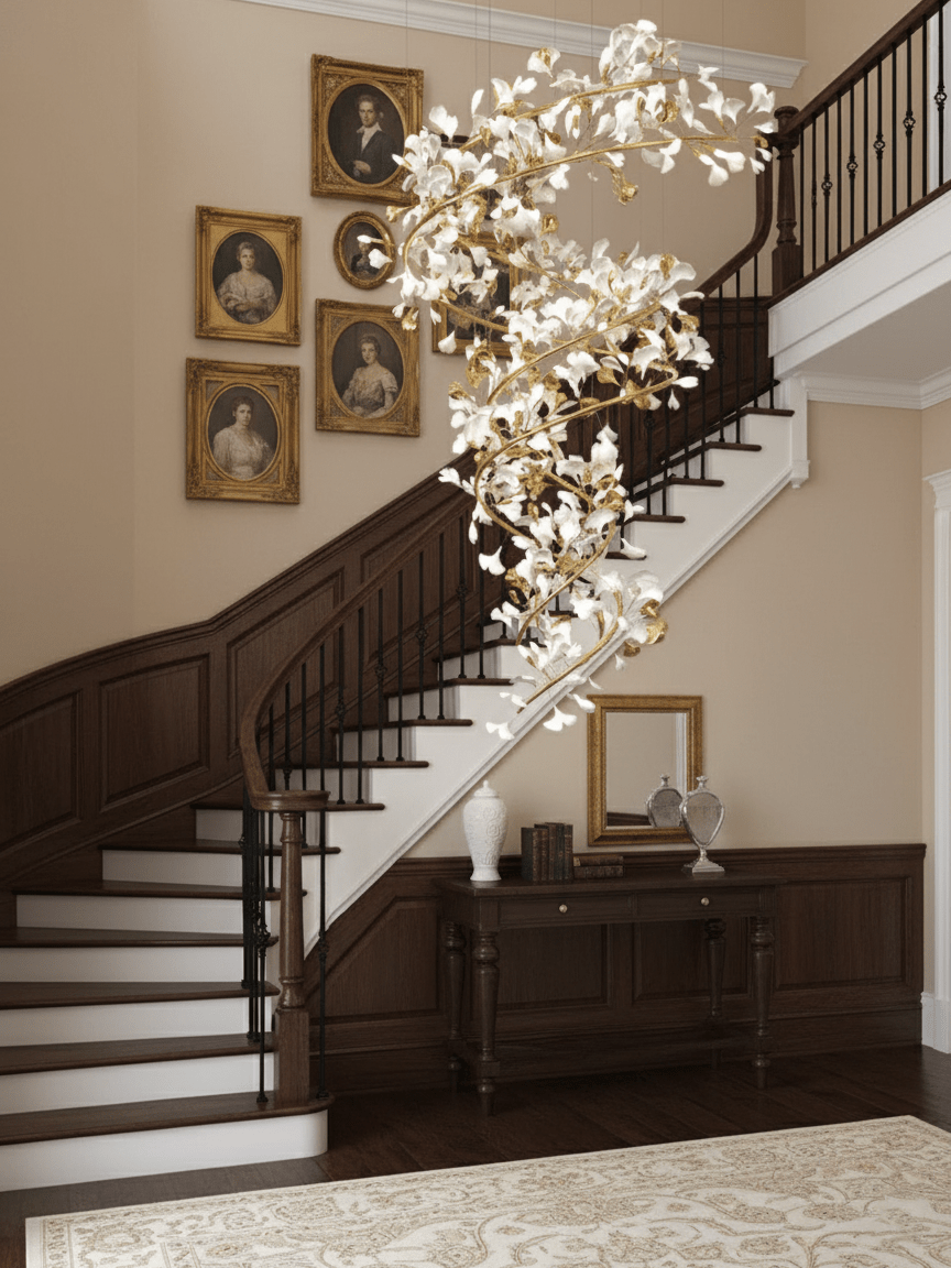 gingko-chandelier-q-anzaz-White Lampbody + White Leaves-6