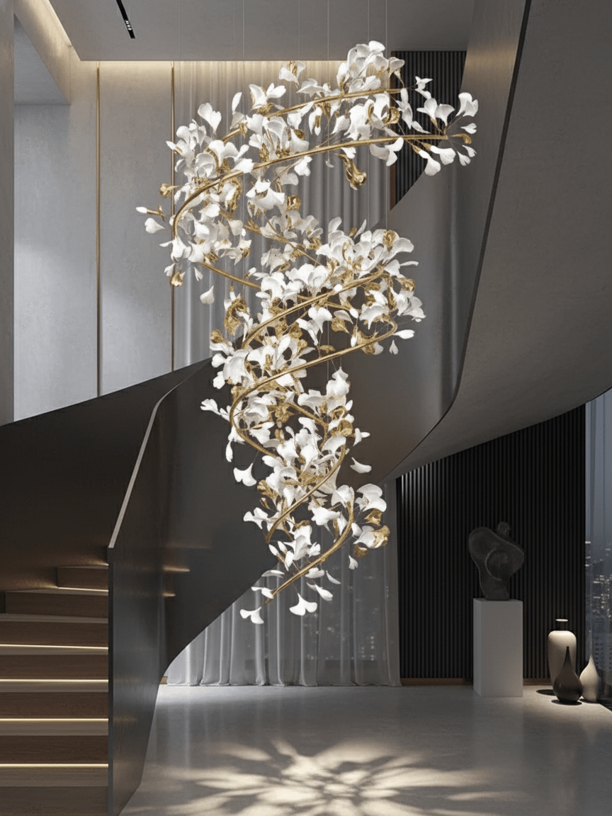 gingko-chandelier-q-anzaz-White Lampbody + White Leaves-9