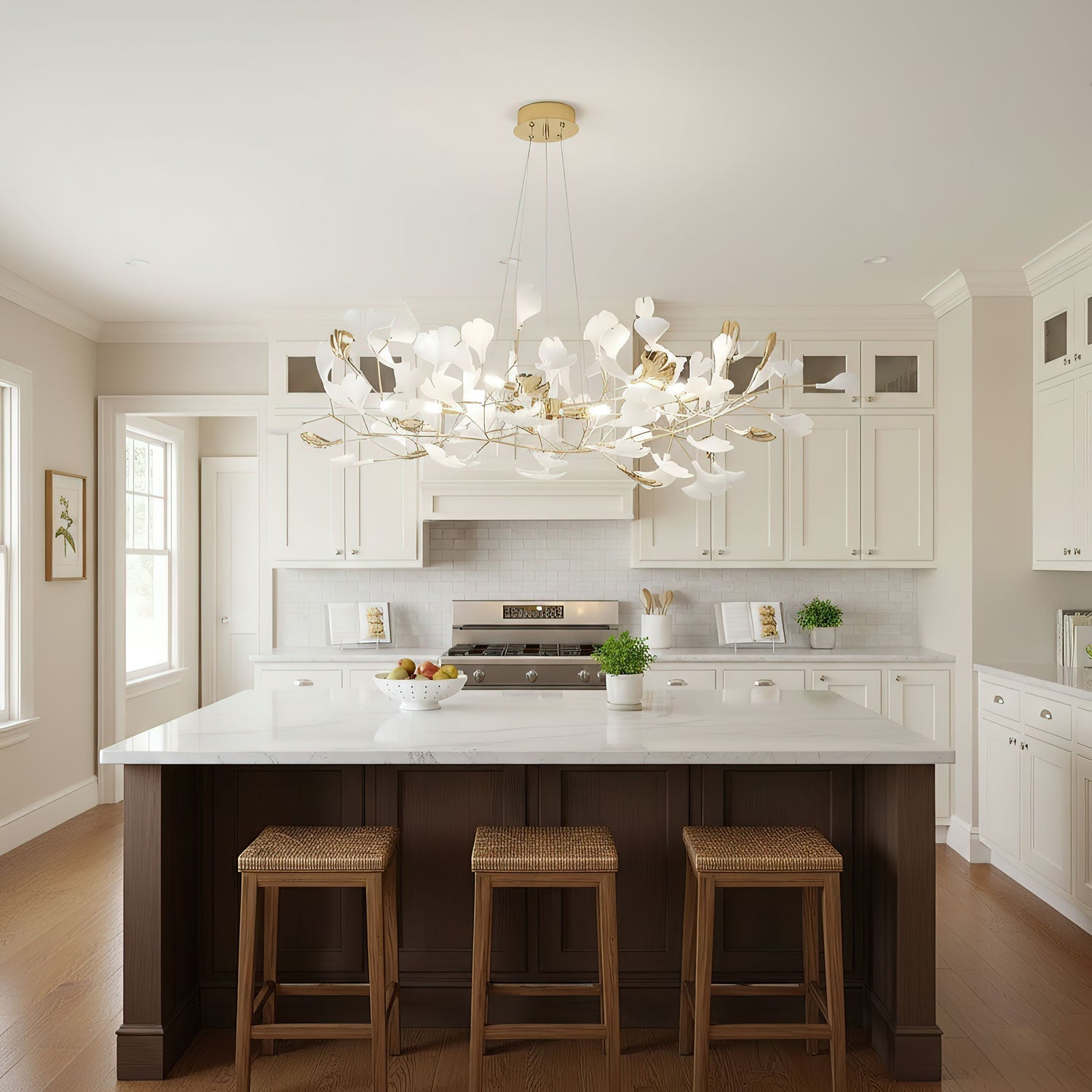 gingko-chandelier-r-anzaz-White Lampbody & White Leaves-3