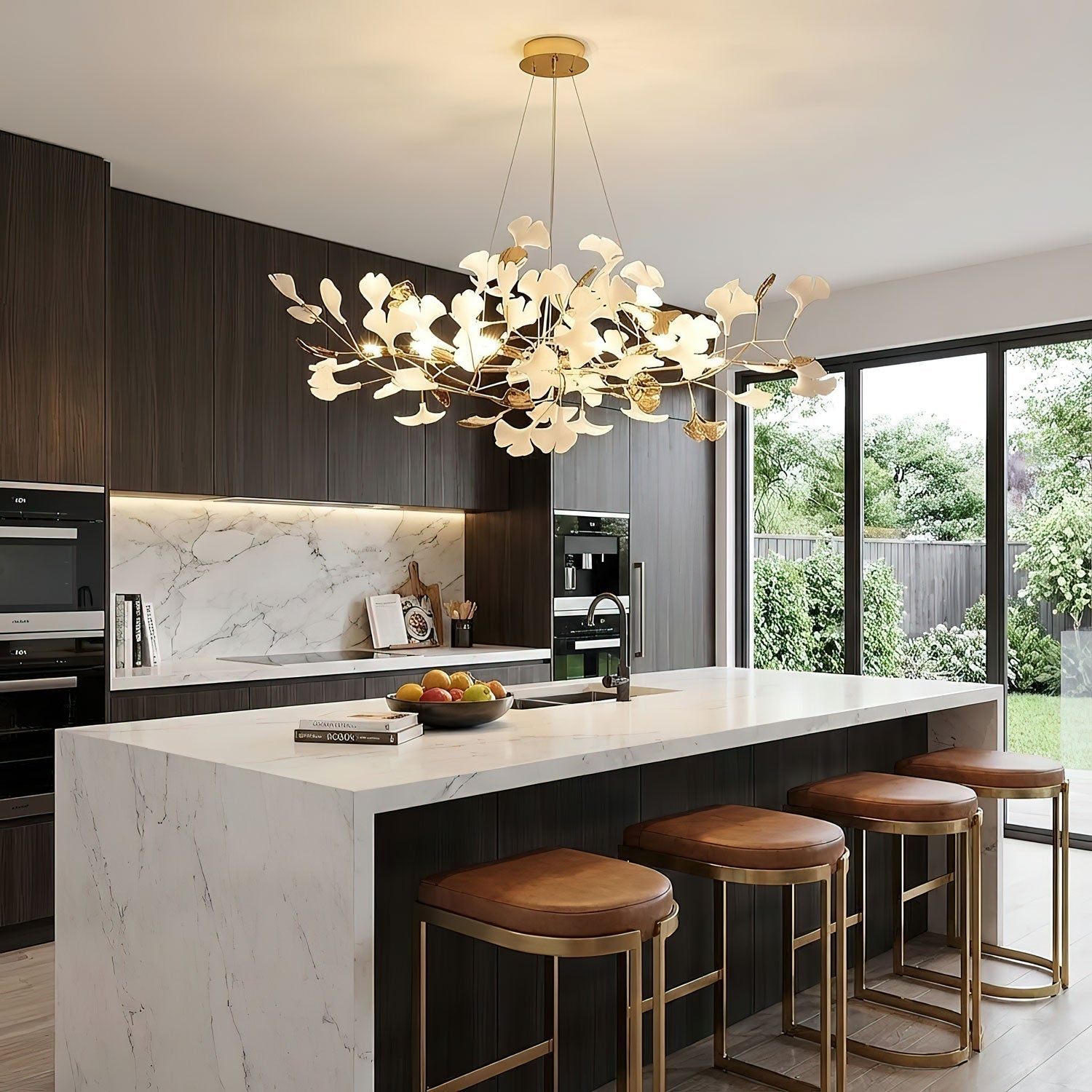 gingko-chandelier-r-anzaz-Gold Lampbody & White & Gold Leaves-7