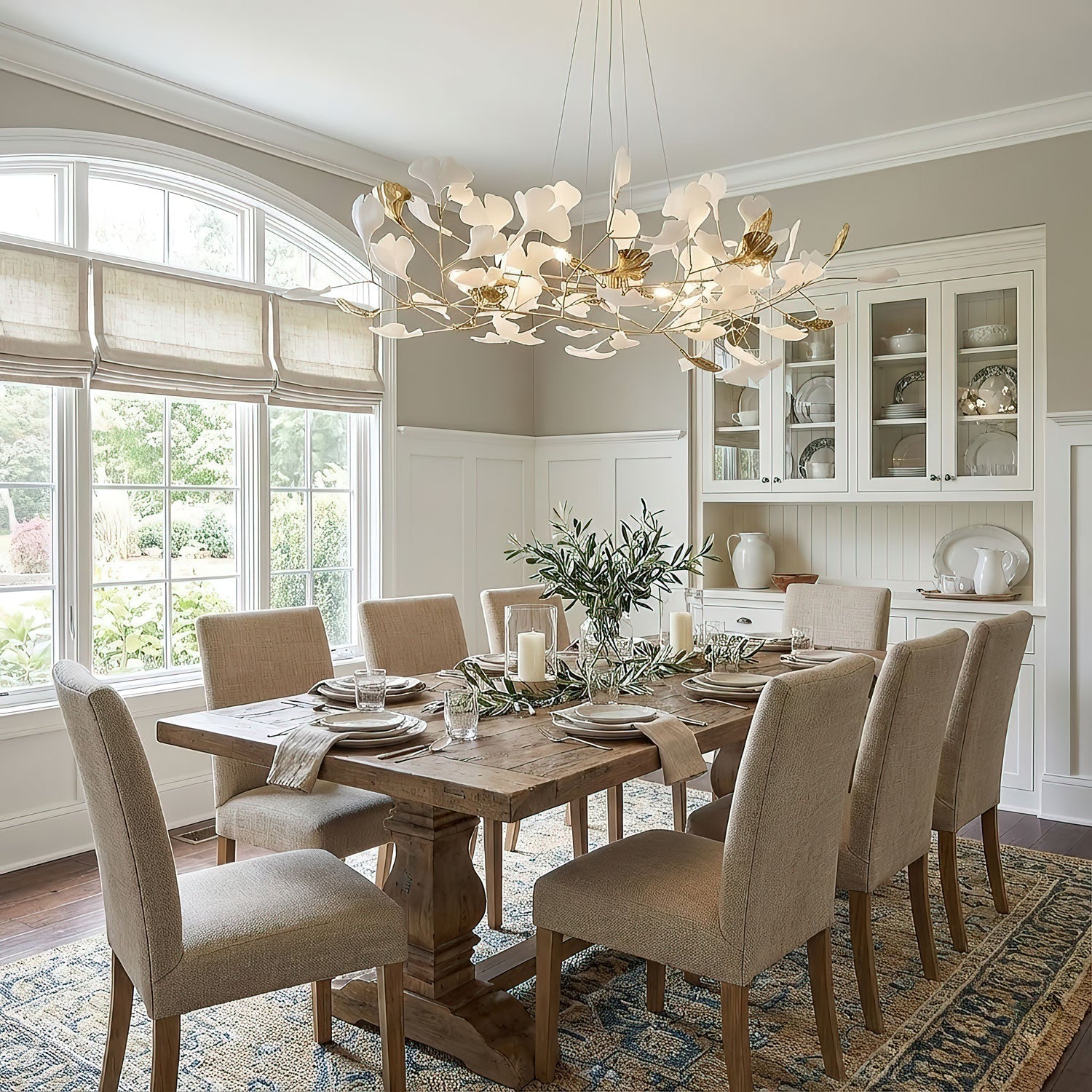 gingko-chandelier-r-anzaz-Nickel Lampbody & White & Sliver Leaves-2