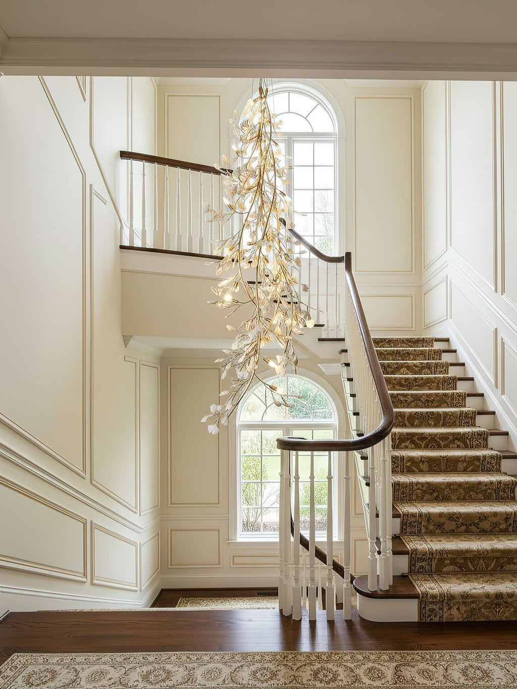 gingko-long-branch-chandelier-anzaz-Gold Lampbody + White Leaves-10