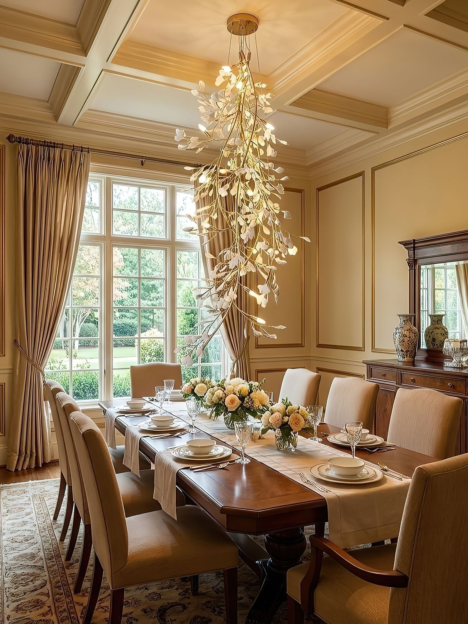 gingko-long-branch-chandelier-anzaz-Gold Lampbody + White Leaves-4