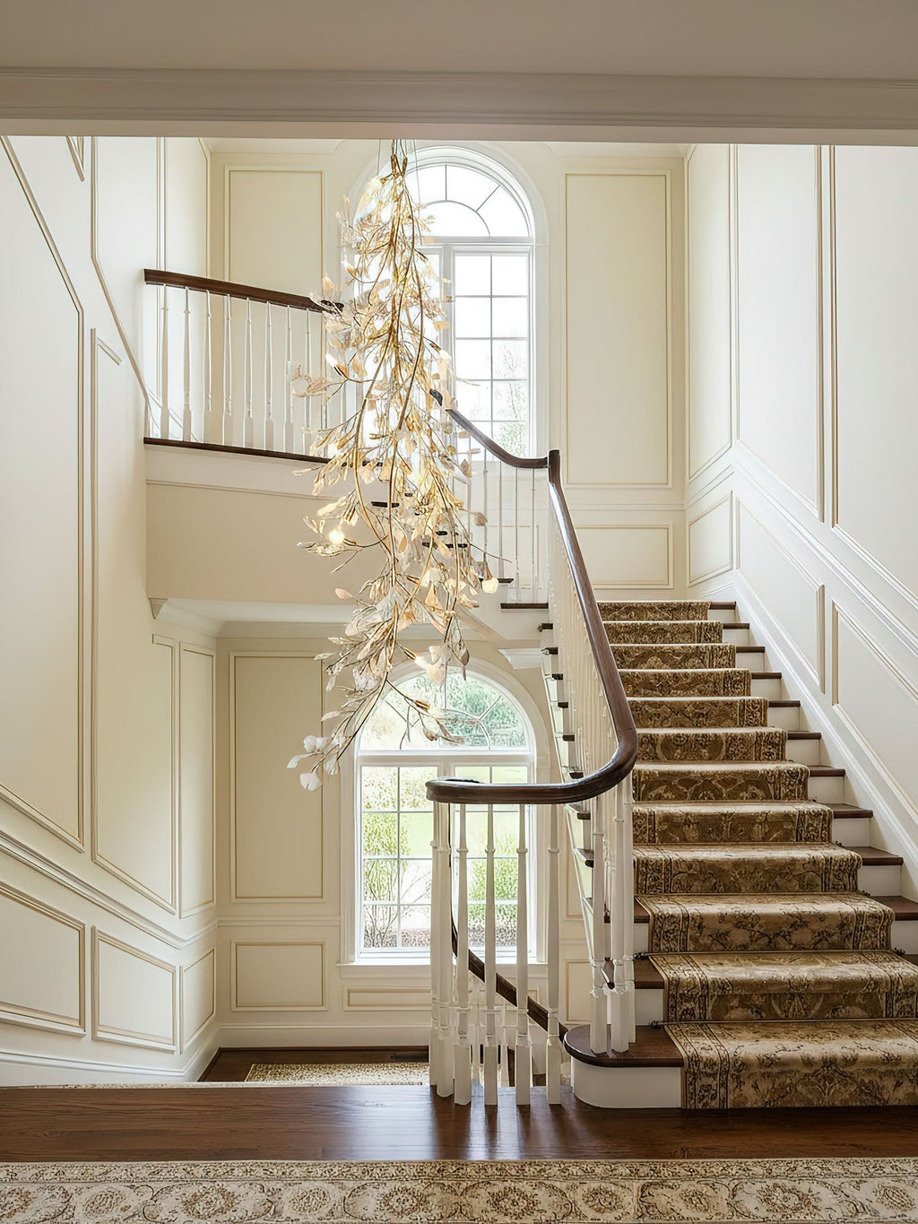 gingko-long-branch-chandelier-anzaz-Nickel Lampbody + White Leaves-5