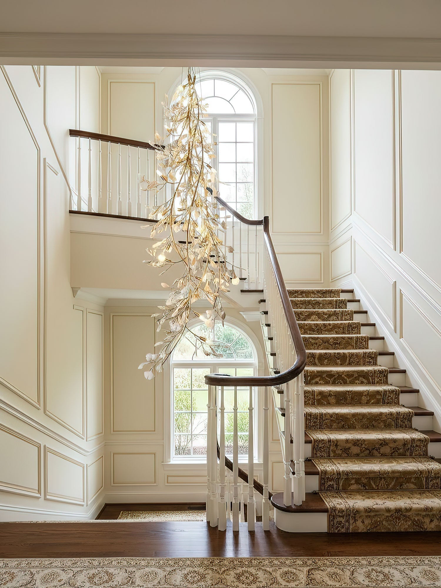 gingko-long-branch-chandelier-anzaz-Nickel Lampbody + White Leaves-5