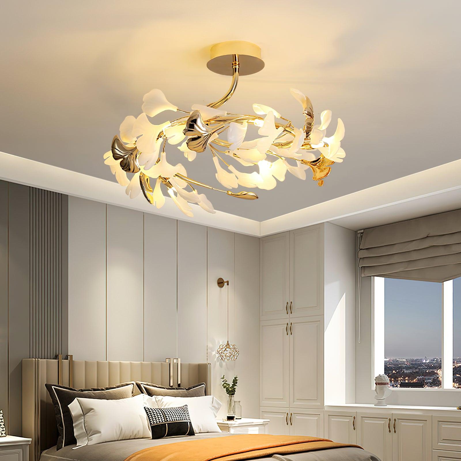 gingko-rotating-ceiling-lamp-anzaz-Nickel lampbody & White and Silver leaves-12