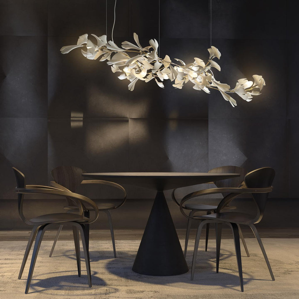 gingko-chandelier-a-anzaz-Nickel Lampbody + White Leaves-2
