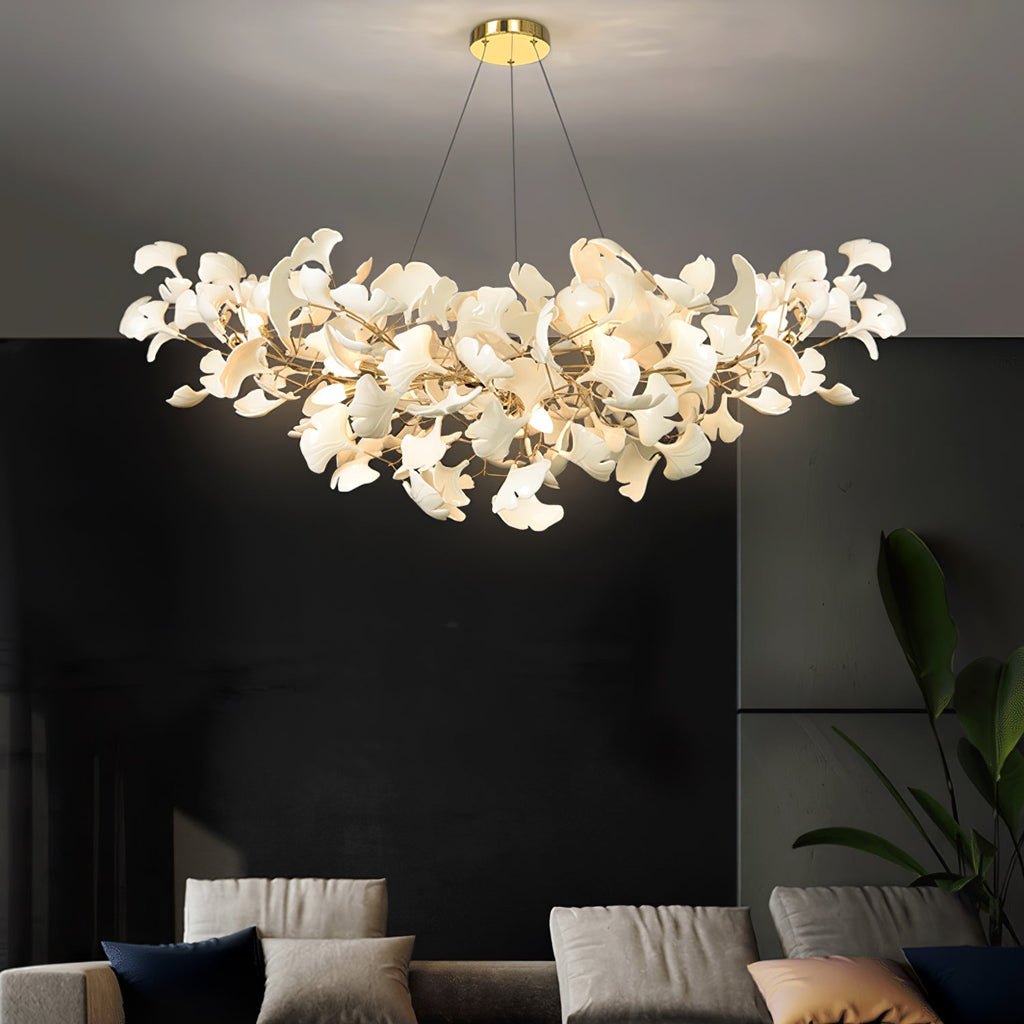 gingko-chandeliers-b-anzaz-Nickel Lampbody + White Leaves-14