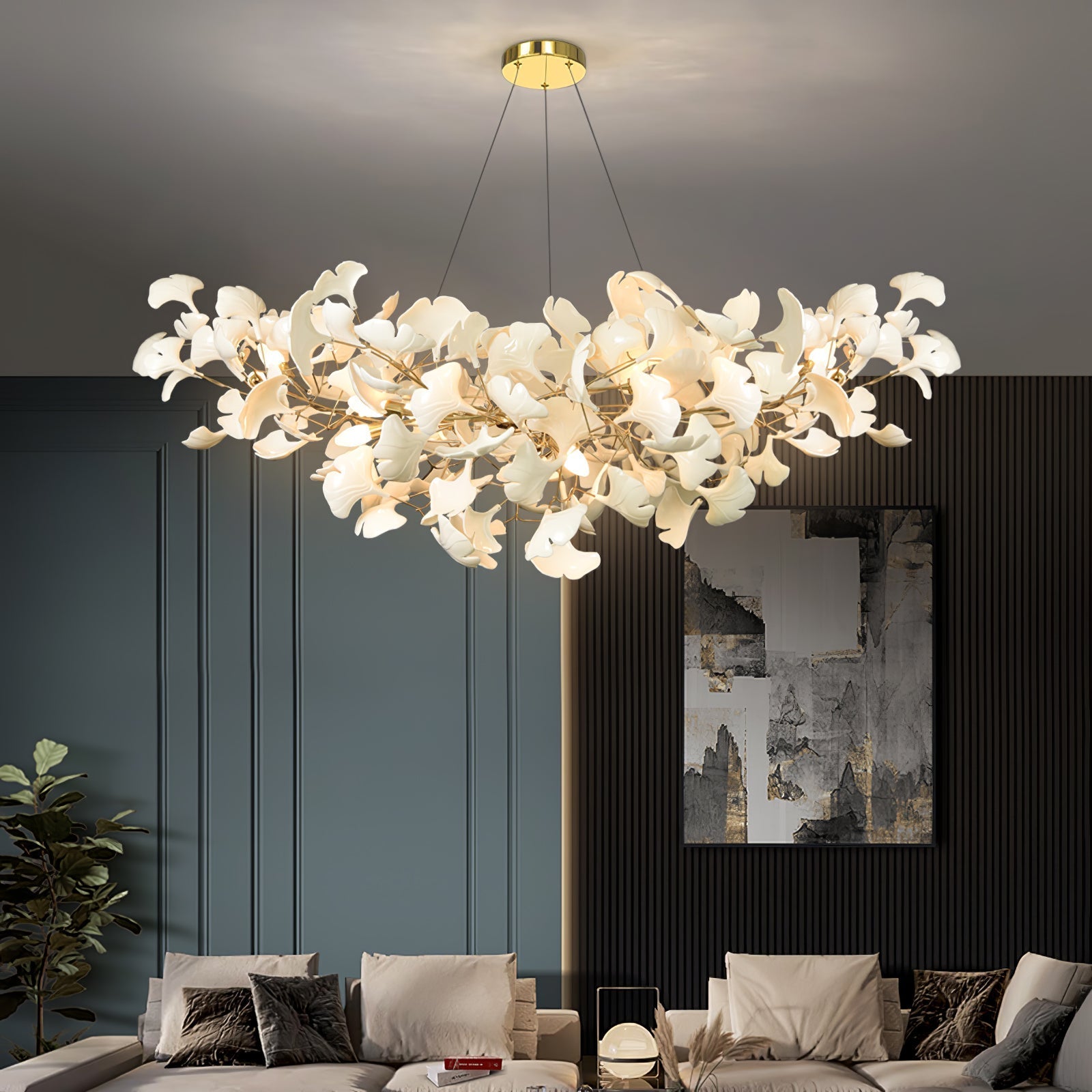 gingko-chandeliers-b-anzaz-Black Lampbody + White Leaves-15