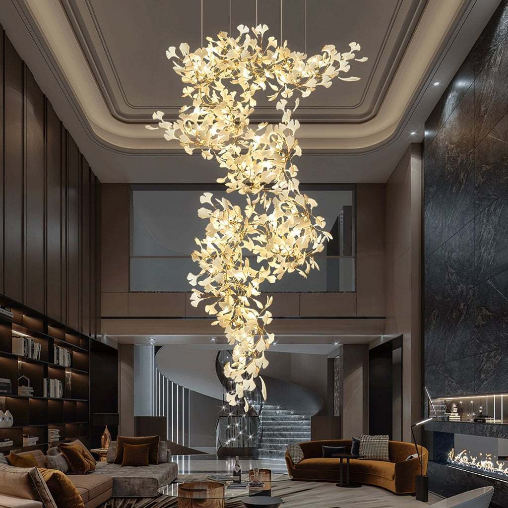 gingko-chandelier-f-anzaz-Nickel Lampbody + White Leaves-2