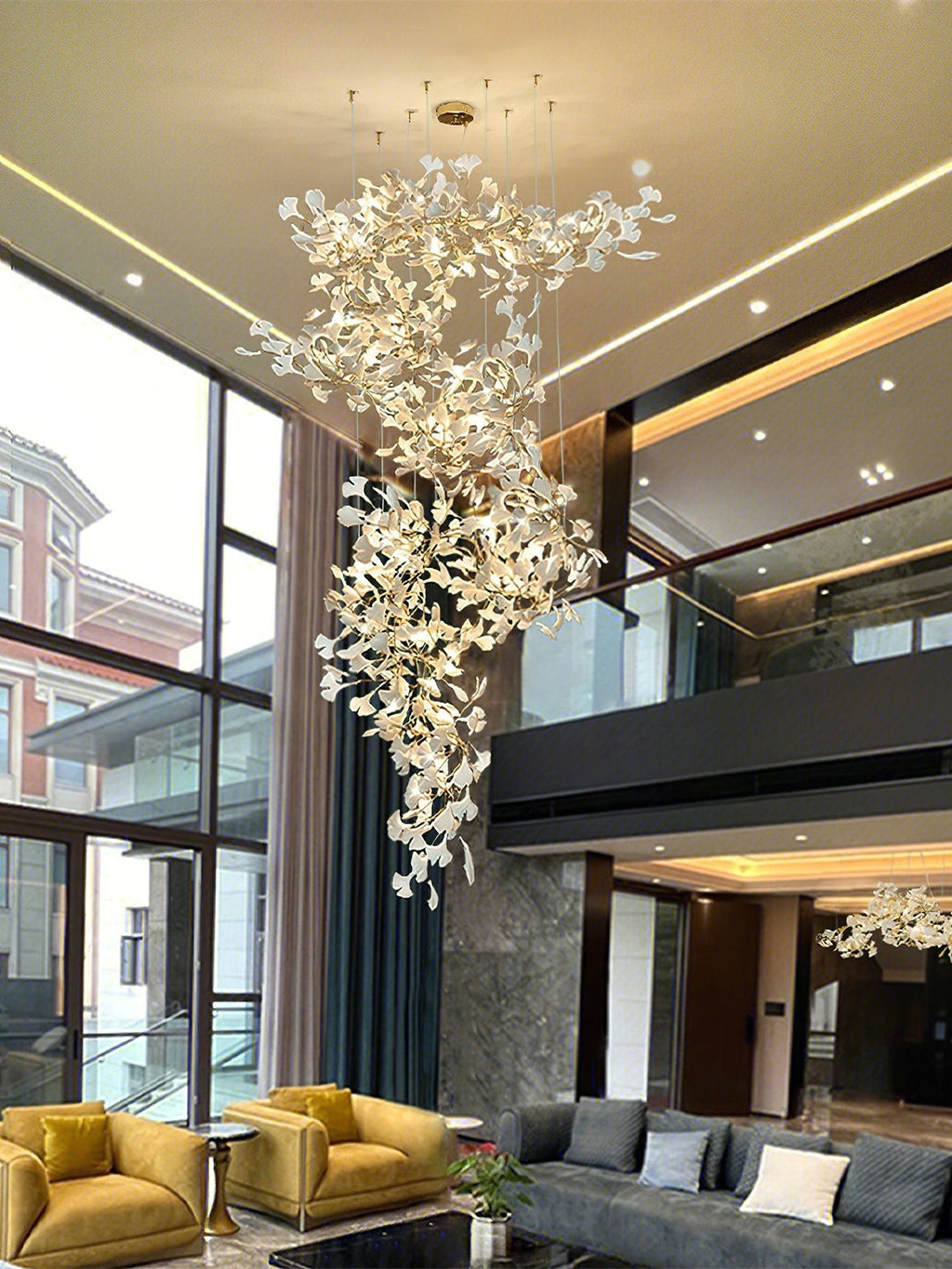 gingko-chandelier-f-anzaz-Nickel Lampbody + White Leaves-11