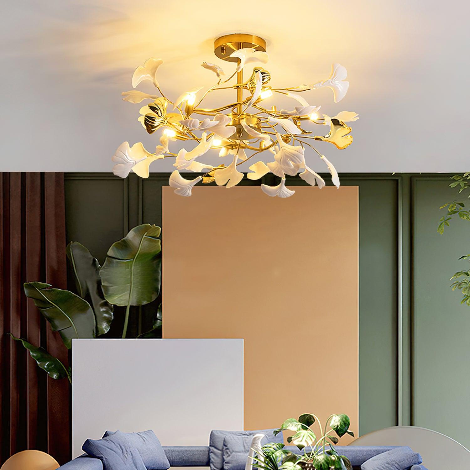 gingko-chandelier-l-anzaz-Nickel Lampbody & White & Sliver Leaves-2