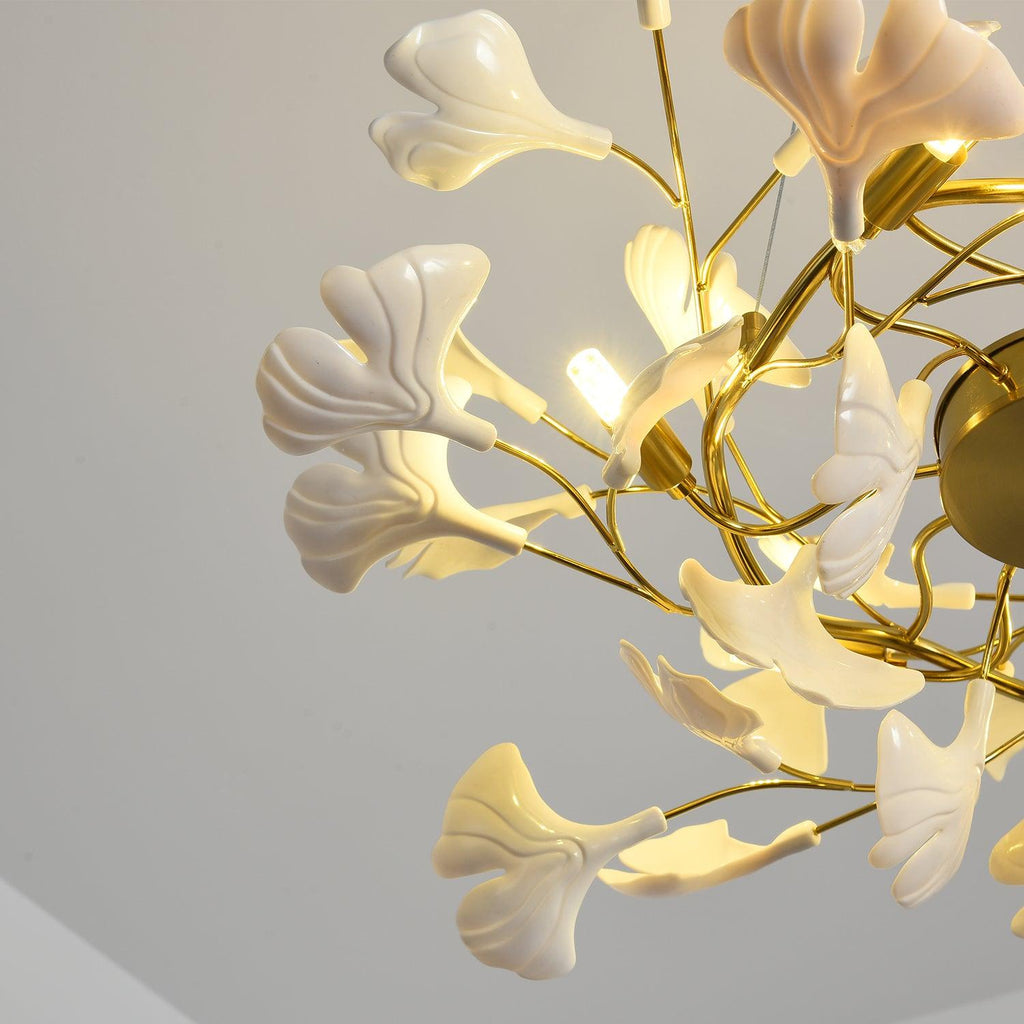 gingko-chandelier-l-anzaz-Nickel Lampbody & White & Sliver Leaves-8
