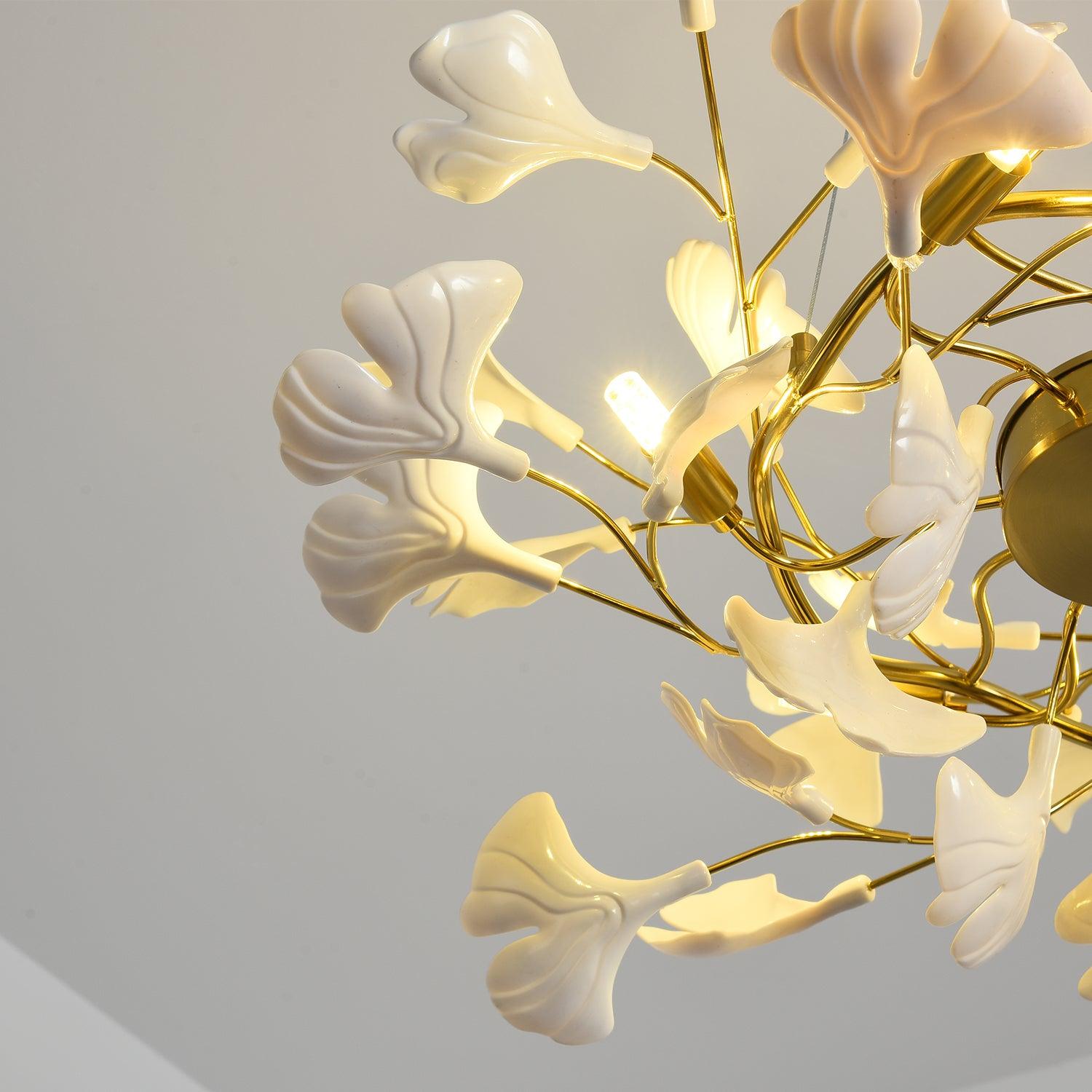 gingko-chandelier-l-anzaz-Nickel Lampbody & White & Sliver Leaves-8