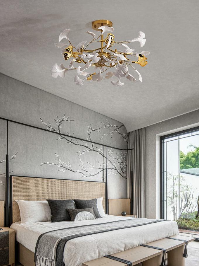 gingko-chandelier-l-anzaz-White Lampbody & White Leaves-3