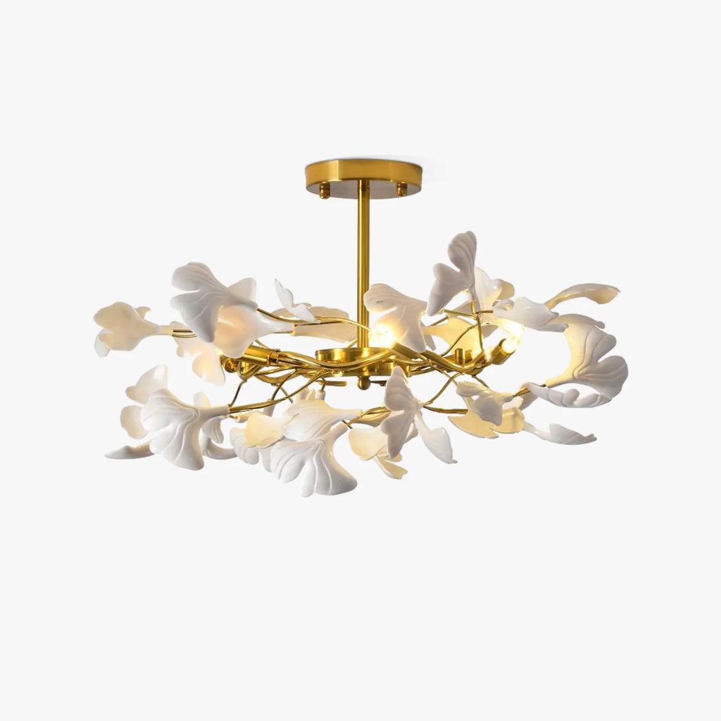 gingko-chandelier-l-anzaz-Gold Lampbody & White & Gold Leaves-1