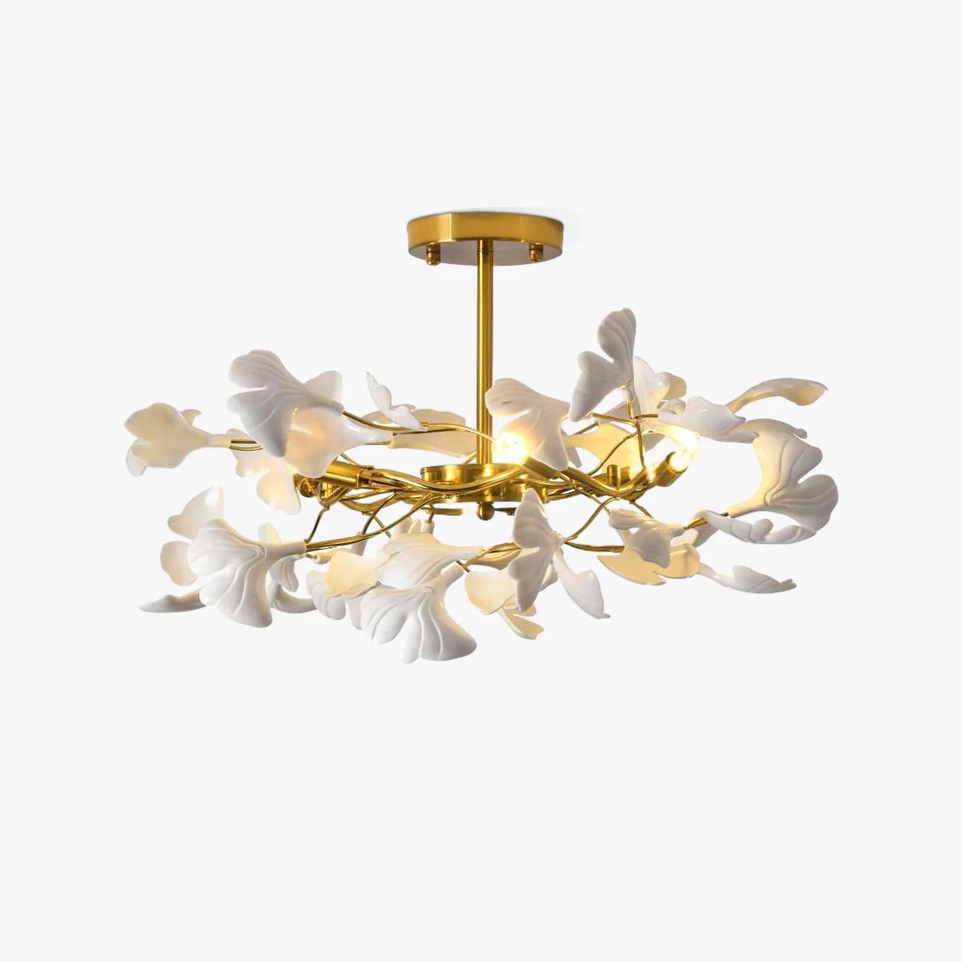 gingko-chandelier-l-anzaz-Gold Lampbody & White & Gold Leaves-1