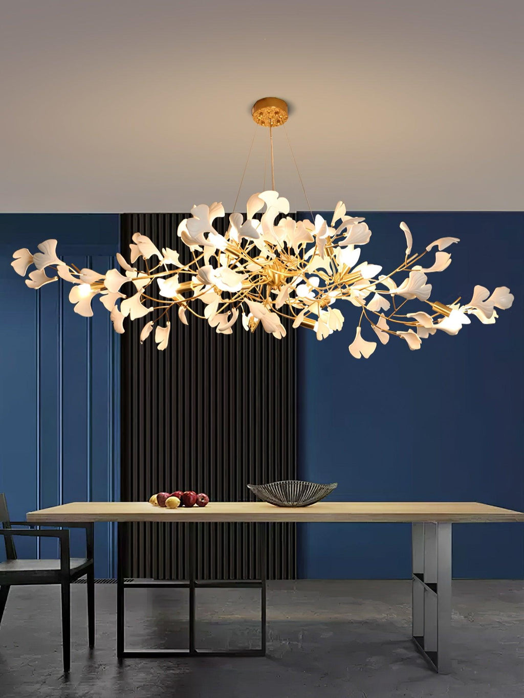 gingko-chandelier-n-anzaz-Nickel Lampbody + White Leaves-14
