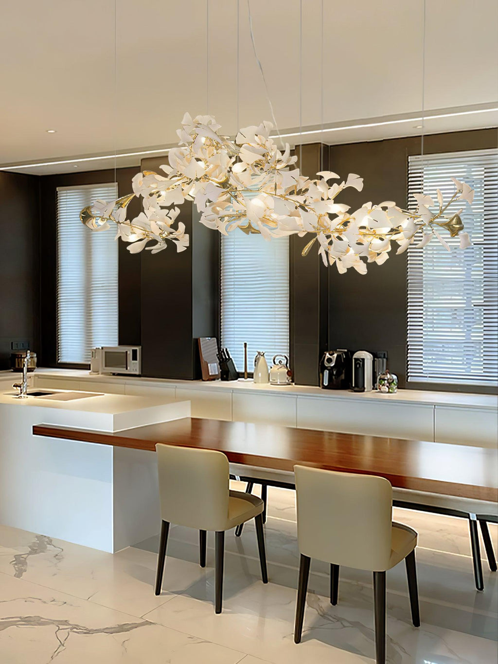 gingko-chandelier-n-anzaz-White Lampbody + White Leaves-15