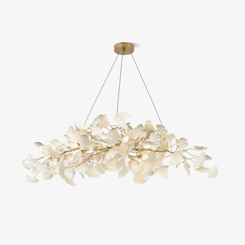 gingko-chandelier-n-anzaz-Gold Lampbody + White Leaves-1