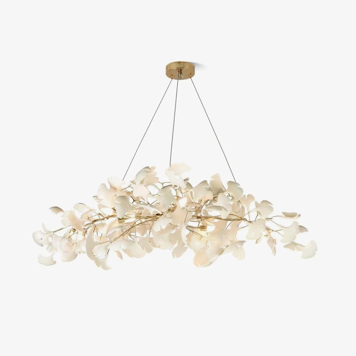 gingko-chandelier-n-anzaz-Gold Lampbody + White Leaves-1