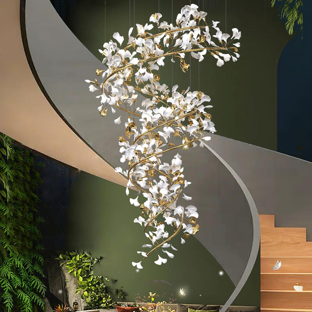 gingko-chandelier-q-anzaz-Nickel Lampbody + White & Gold Leaves-2
