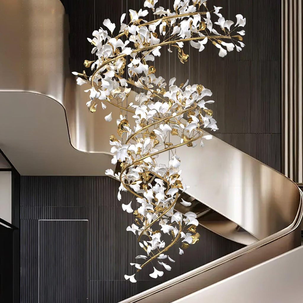 gingko-chandelier-q-anzaz-Nickel Lampbody + White & Gold Leaves-11