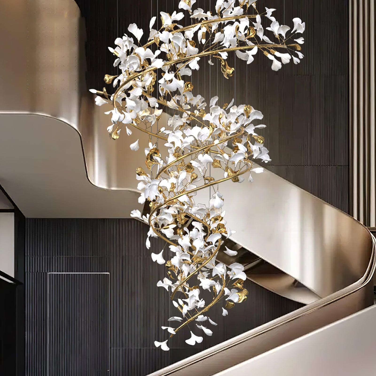 gingko-chandelier-q-anzaz-Nickel Lampbody + White & Gold Leaves-11
