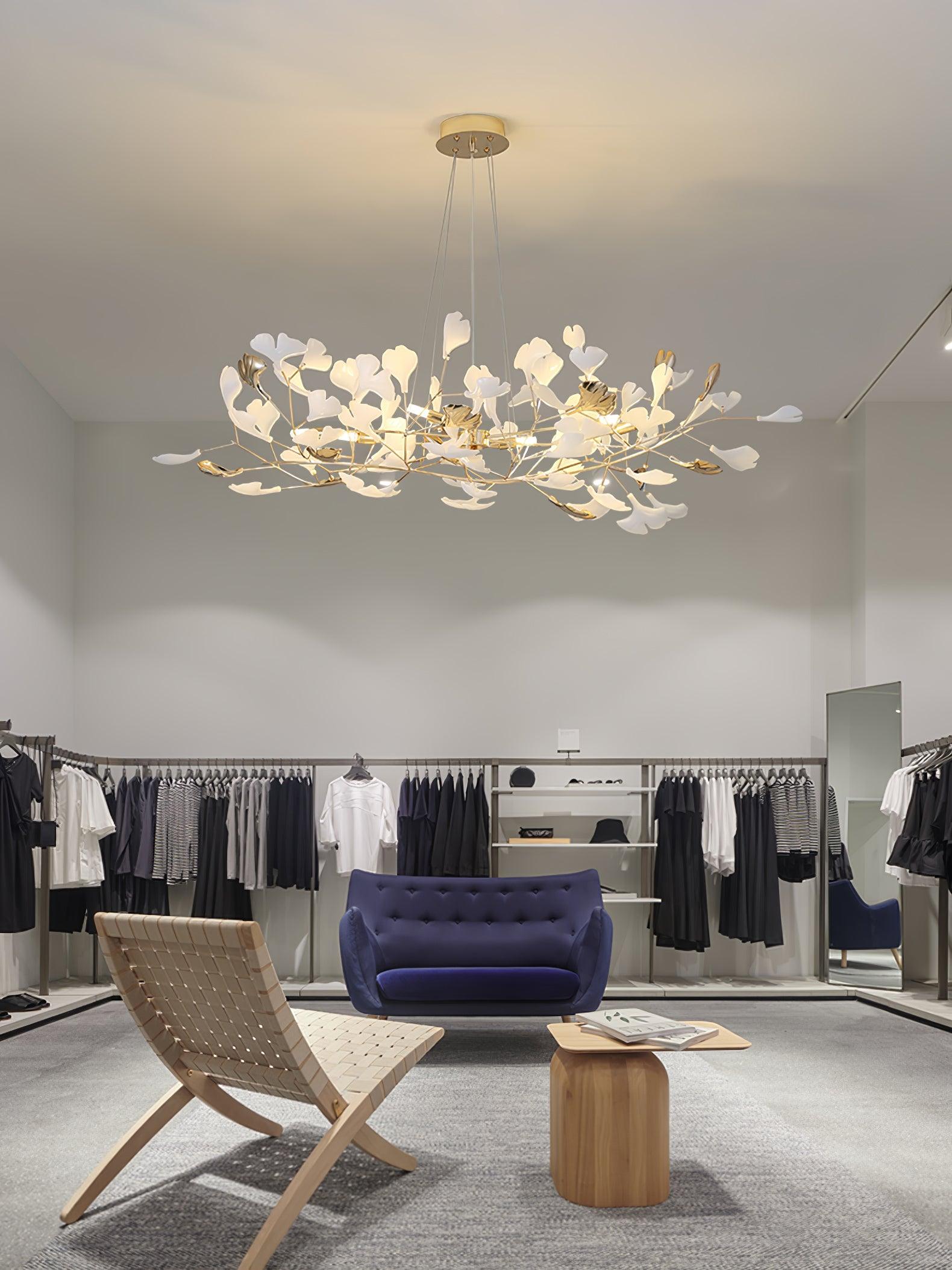 gingko-chandelier-r-anzaz-Nickel Lampbody & White & Sliver Leaves-8