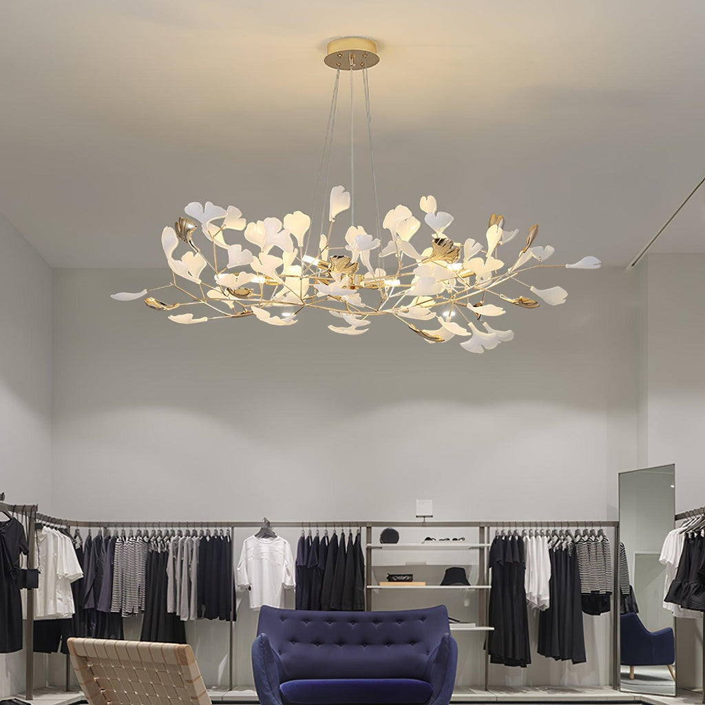 gingko-chandelier-r-anzaz-Nickel Lampbody & White & Sliver Leaves-5