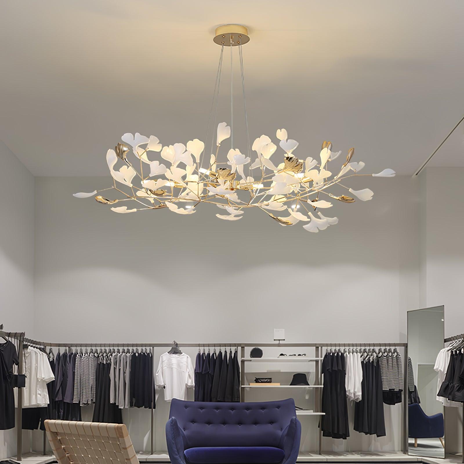 gingko-chandelier-r-anzaz-Nickel Lampbody & White & Sliver Leaves-5