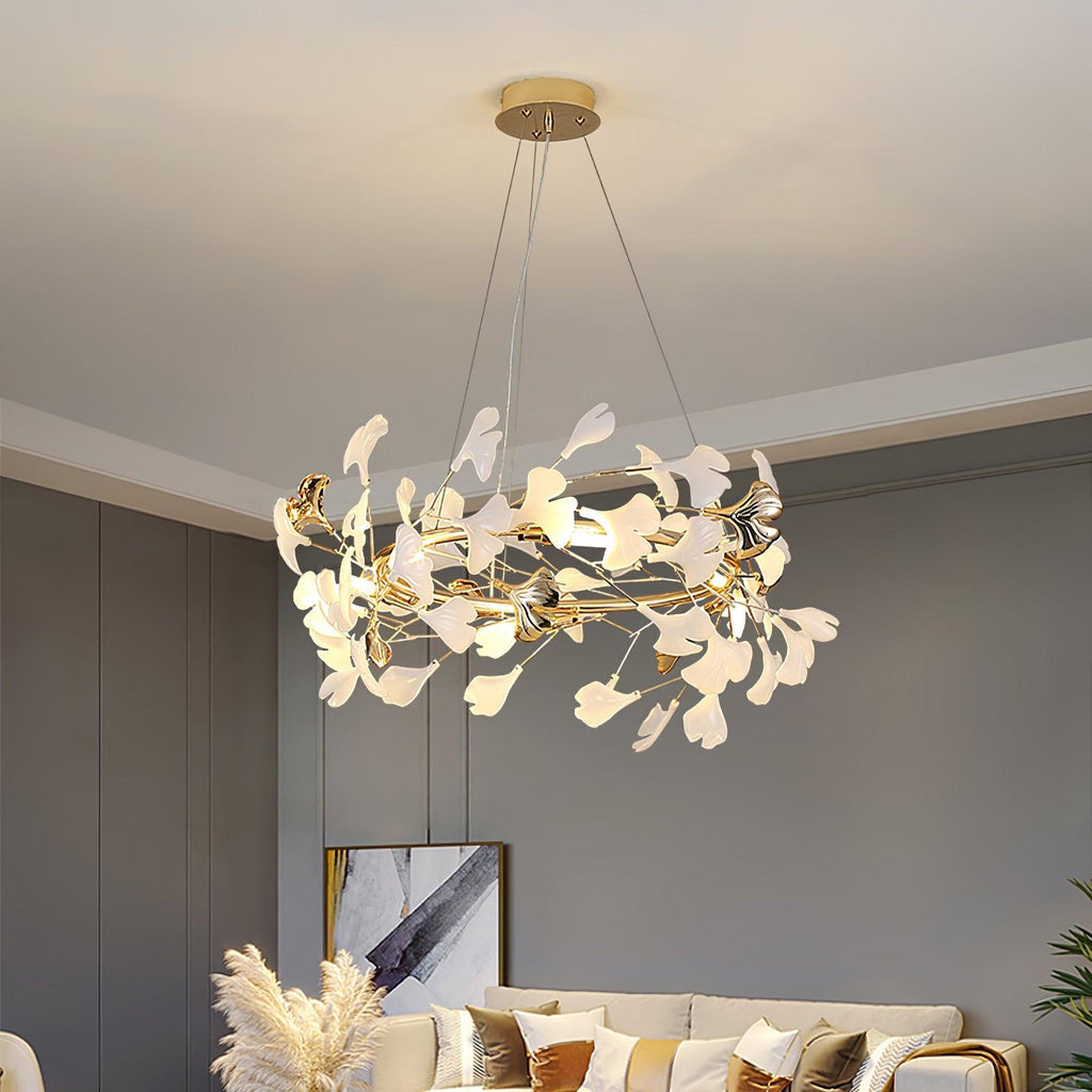 gingko-chandelier-t-anzaz-Gold & White-2