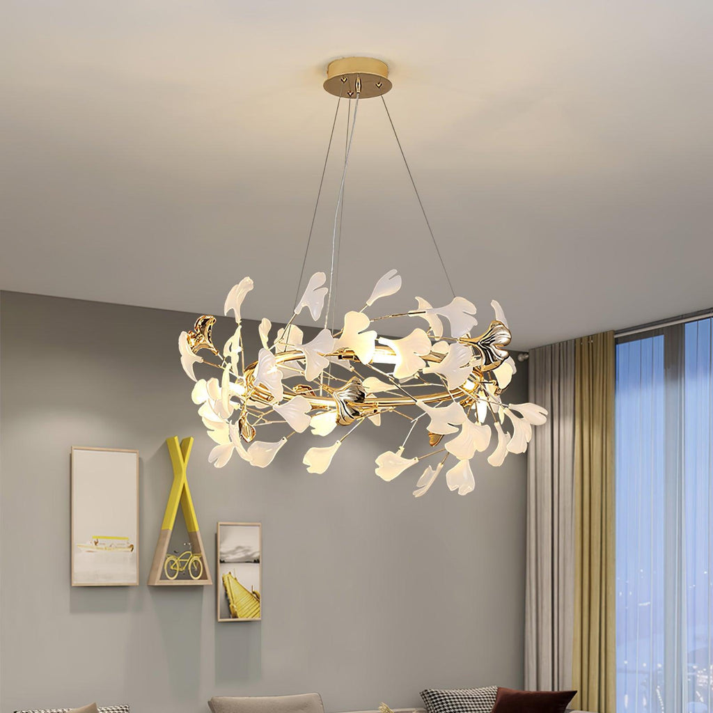 gingko-chandelier-t-anzaz-Gold & White-4