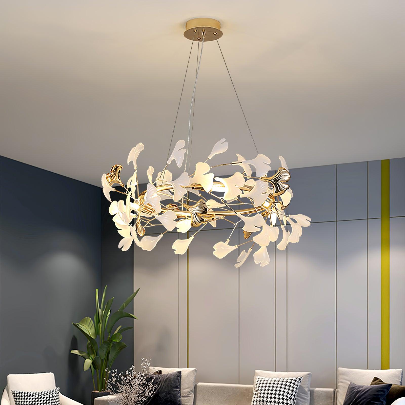 gingko-chandelier-t-anzaz-Gold & White-3
