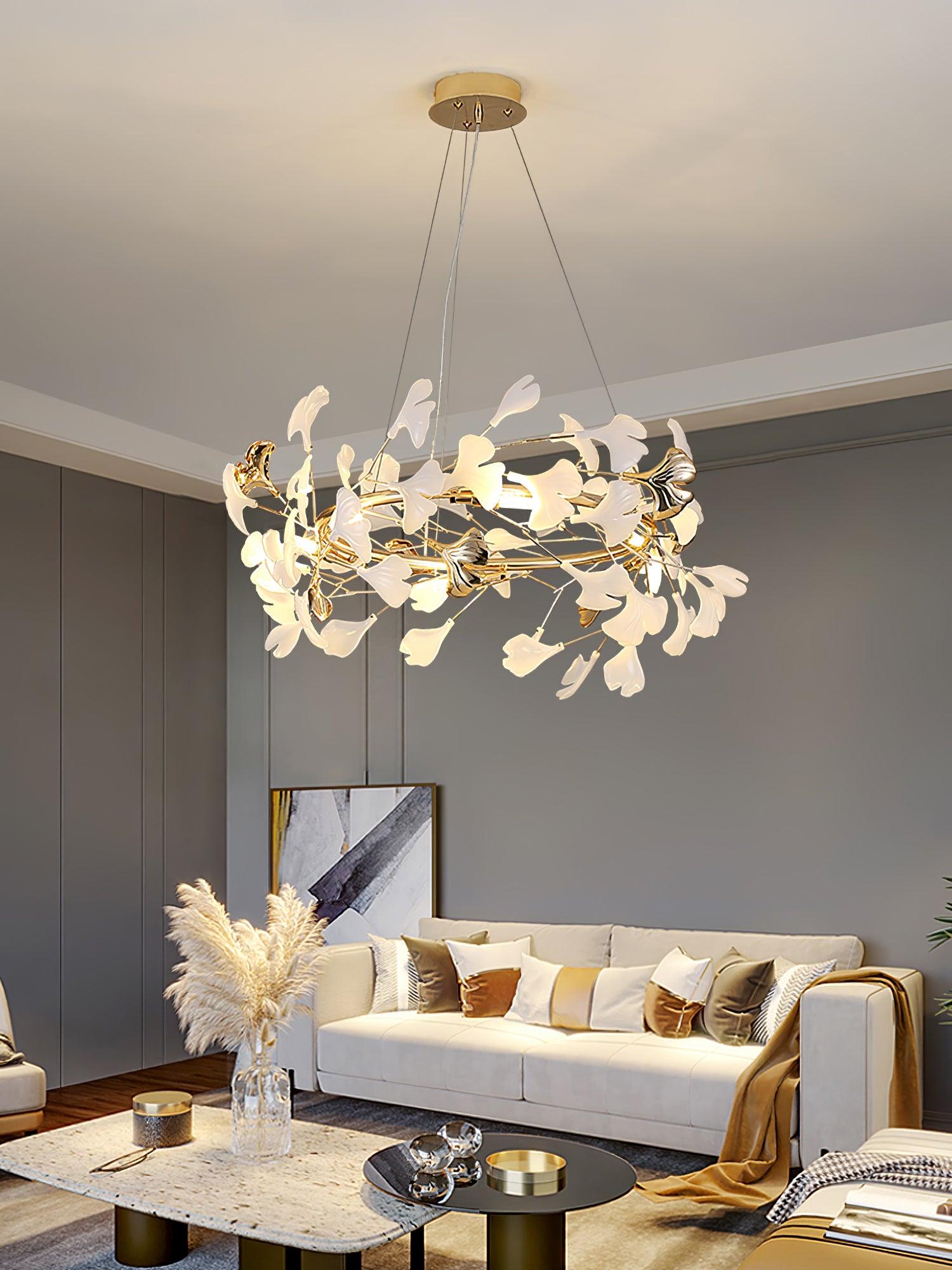 gingko-chandelier-t-anzaz-Gold & White-5