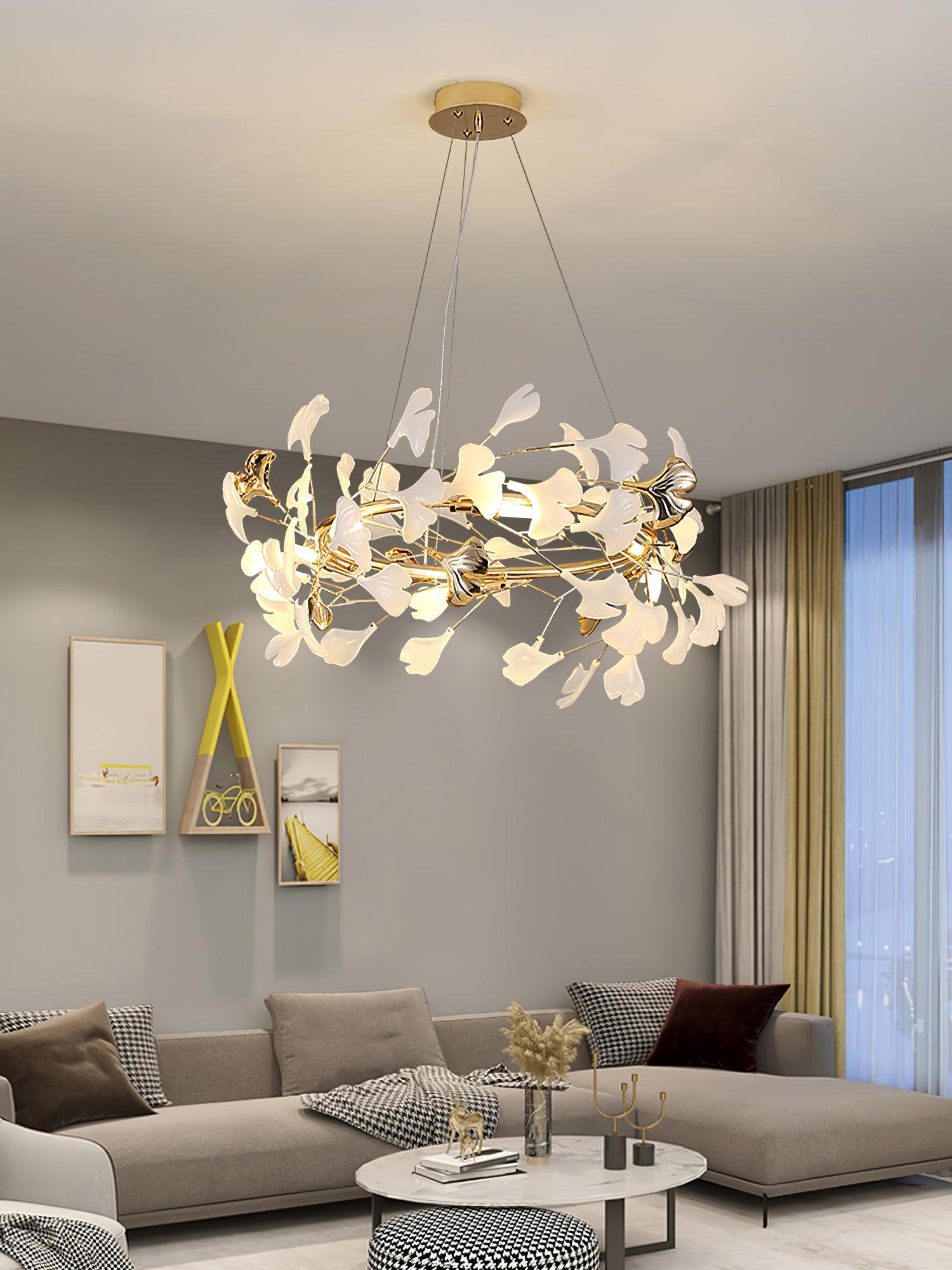 gingko-chandelier-t-anzaz-Gold & White-6