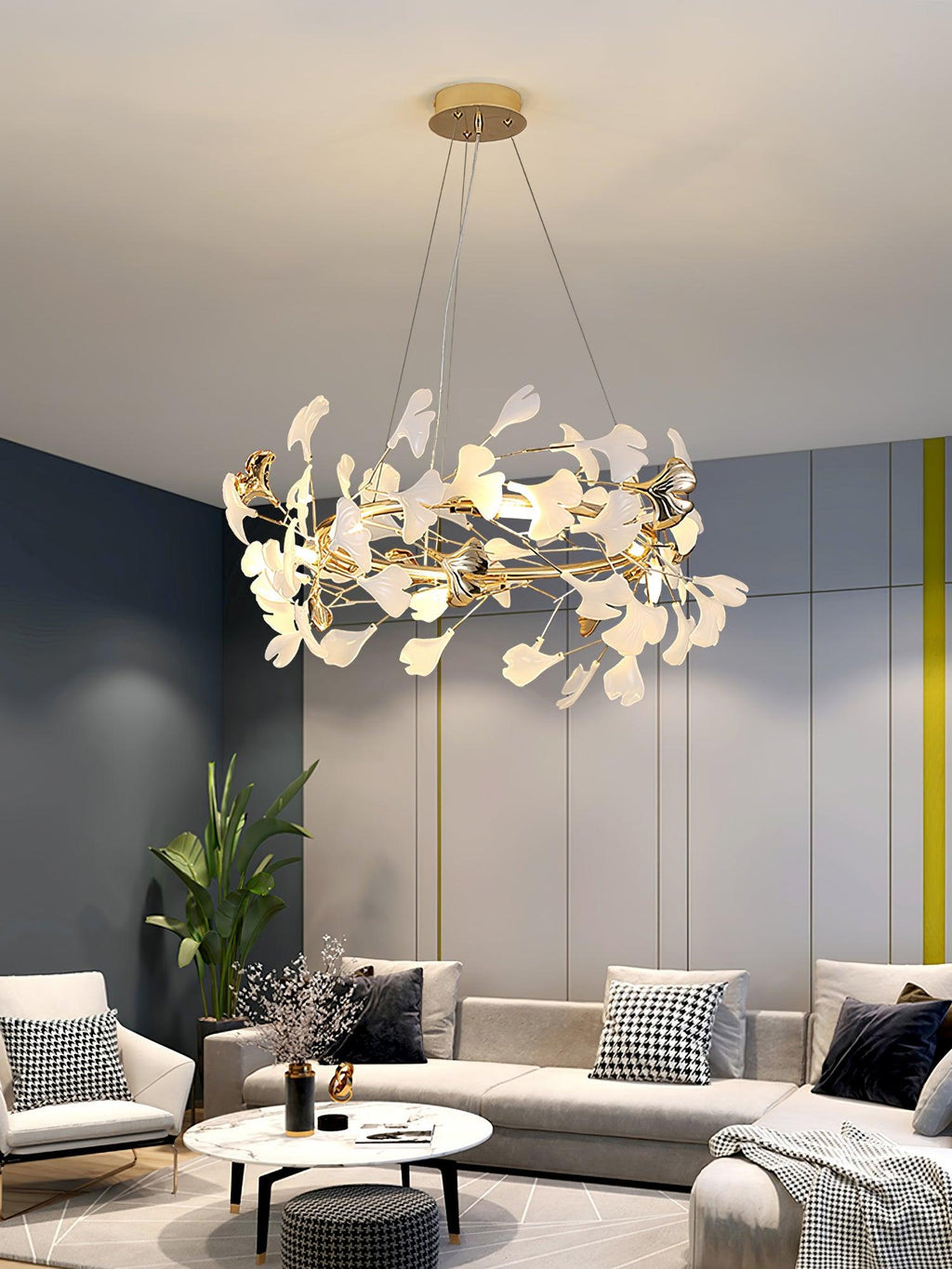 gingko-chandelier-t-anzaz-Gold & White-7