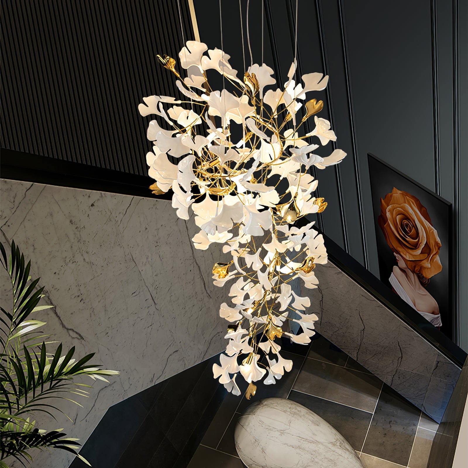 gingko-chandelier-z-anzaz-Gold & White-3