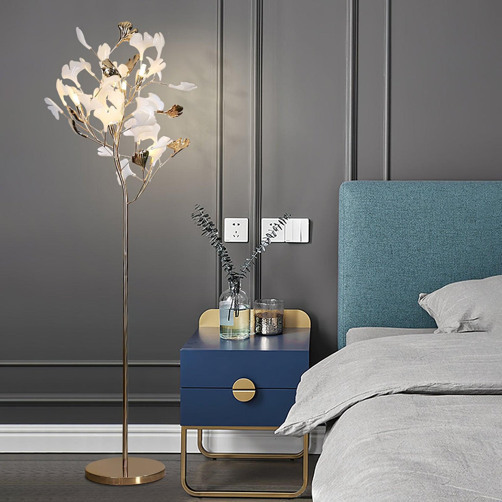 gingko-leaf-floor-lamp-anzaz-Gold & White Marble Base-5