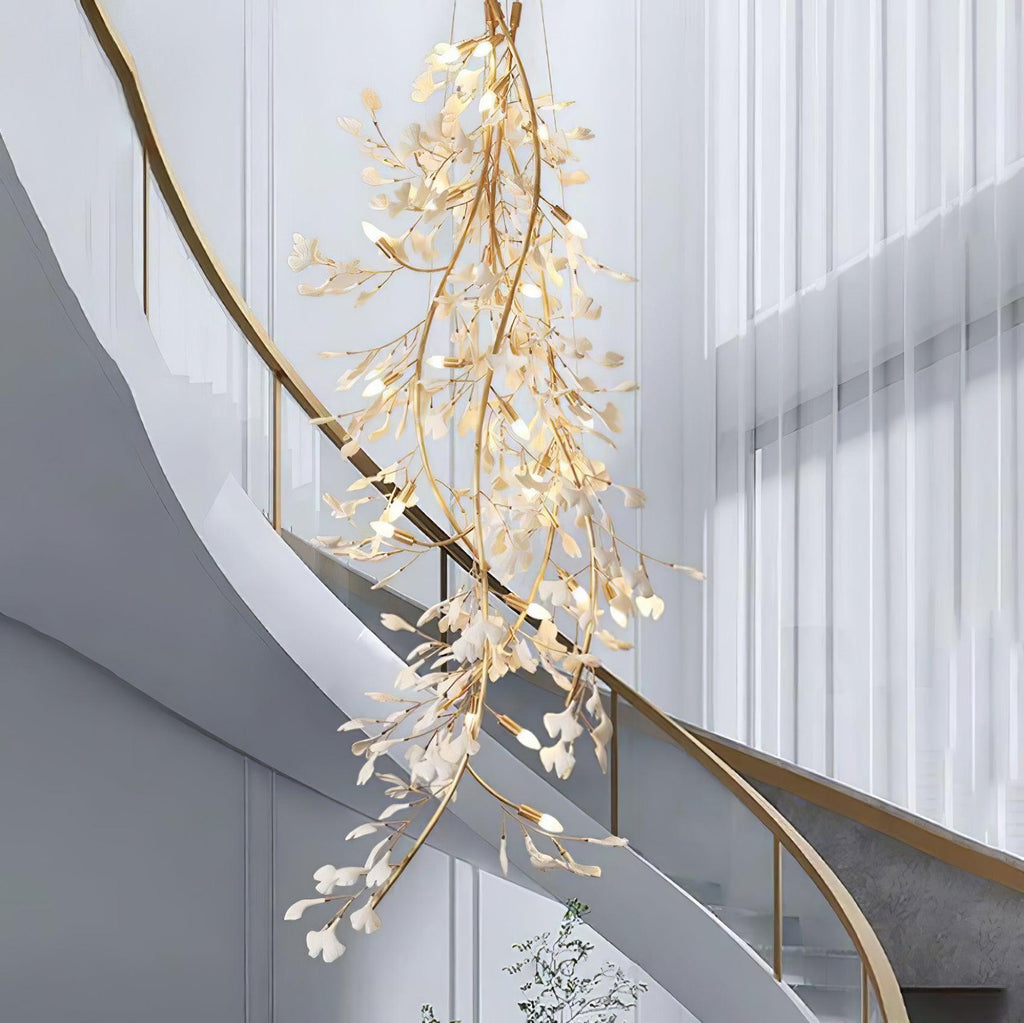 gingko-long-branch-chandelier-anzaz-Nickel Lampbody + White Leaves-2