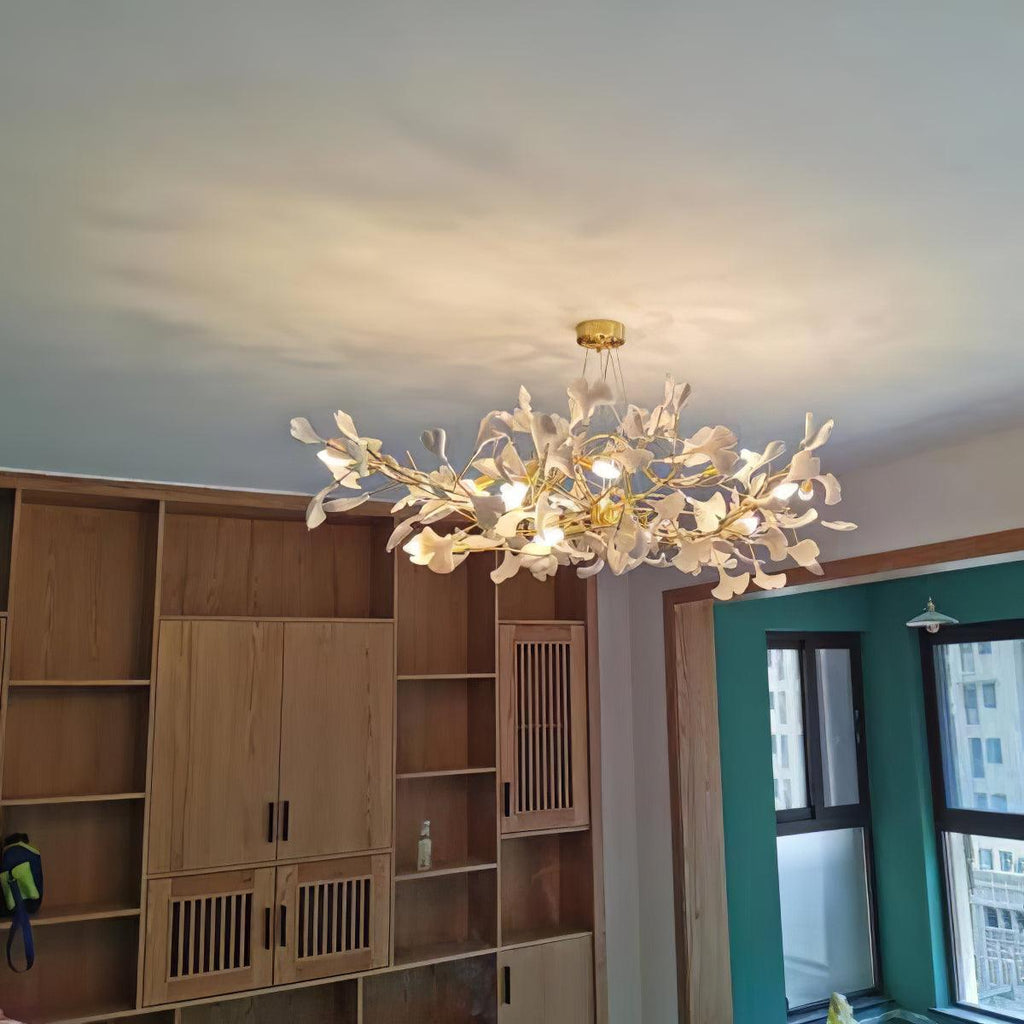 gingko-chandeliers-b-anzaz-Nickel Lampbody + White Leaves-26
