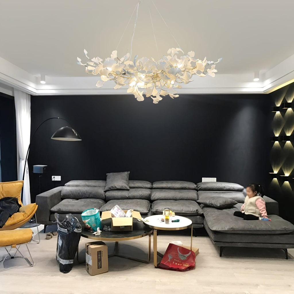 gingko-chandeliers-b-anzaz-Gold Lampbody + White Leaves-17