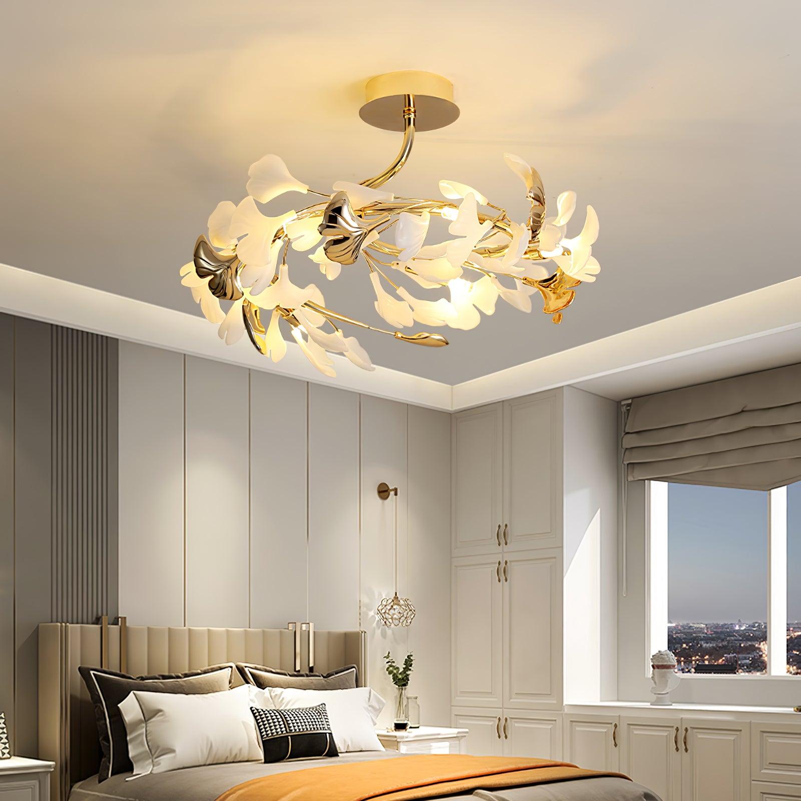 gingko-rotating-ceiling-lamp-anzaz-Gold lampbody & White and Gold leaves-7