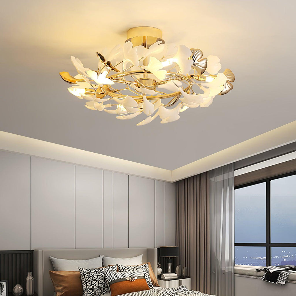 gingko-rotating-ceiling-lamp-anzaz-Gold lampbody & White and Gold leaves-4
