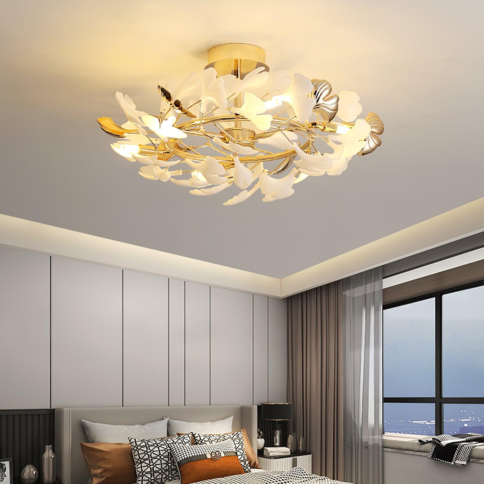 gingko-rotating-ceiling-lamp-anzaz-Gold lampbody & White and Gold leaves-4