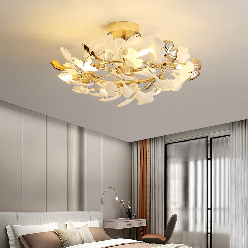 gingko-rotating-ceiling-lamp-anzaz-Nickel lampbody & White and Silver leaves-6