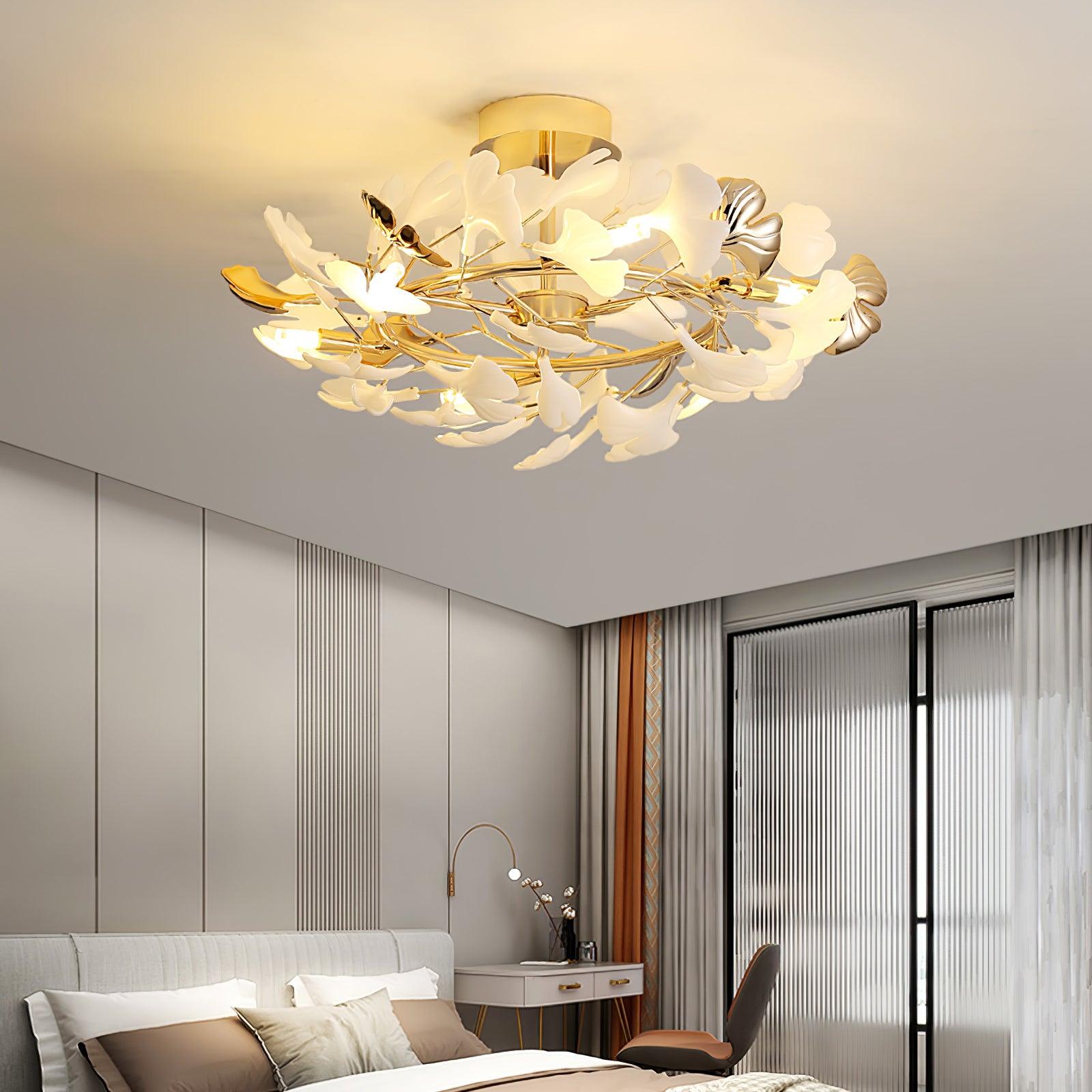 gingko-rotating-ceiling-lamp-anzaz-Nickel lampbody & White and Silver leaves-6