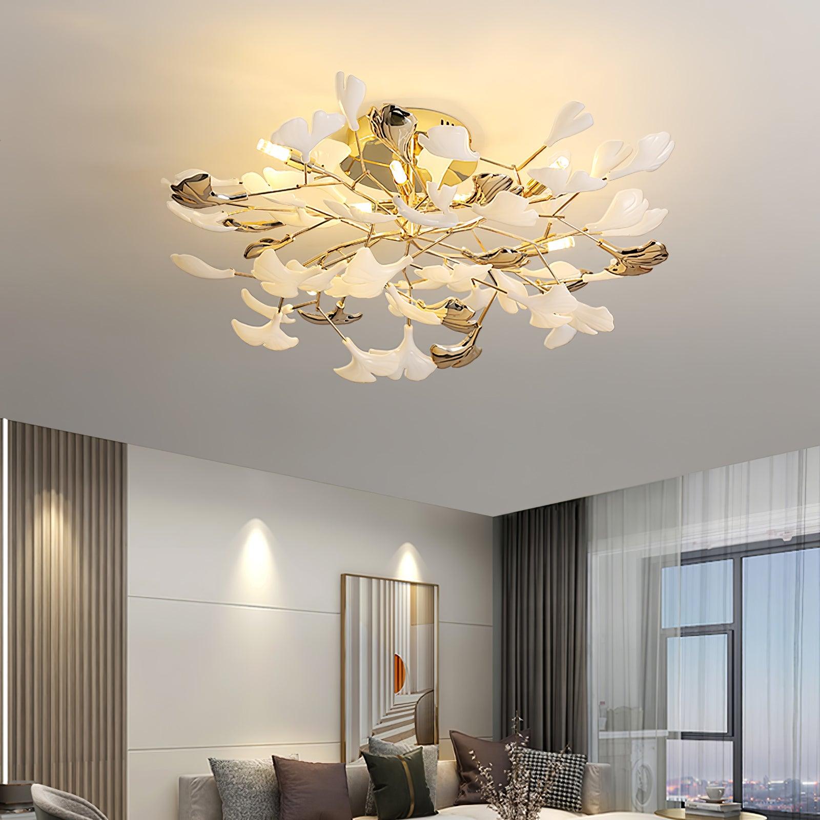 gingko-rotating-ceiling-lamp-anzaz-Nickel lampbody & White and Silver leaves-3