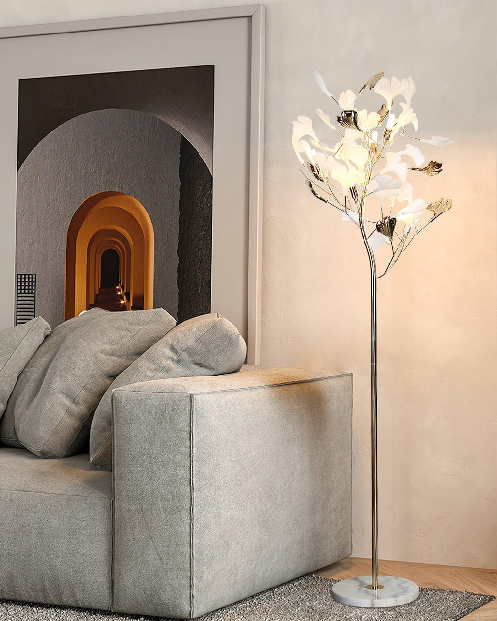 gingko-leaf-floor-lamp-anzaz-Gold & White Marble Base-8